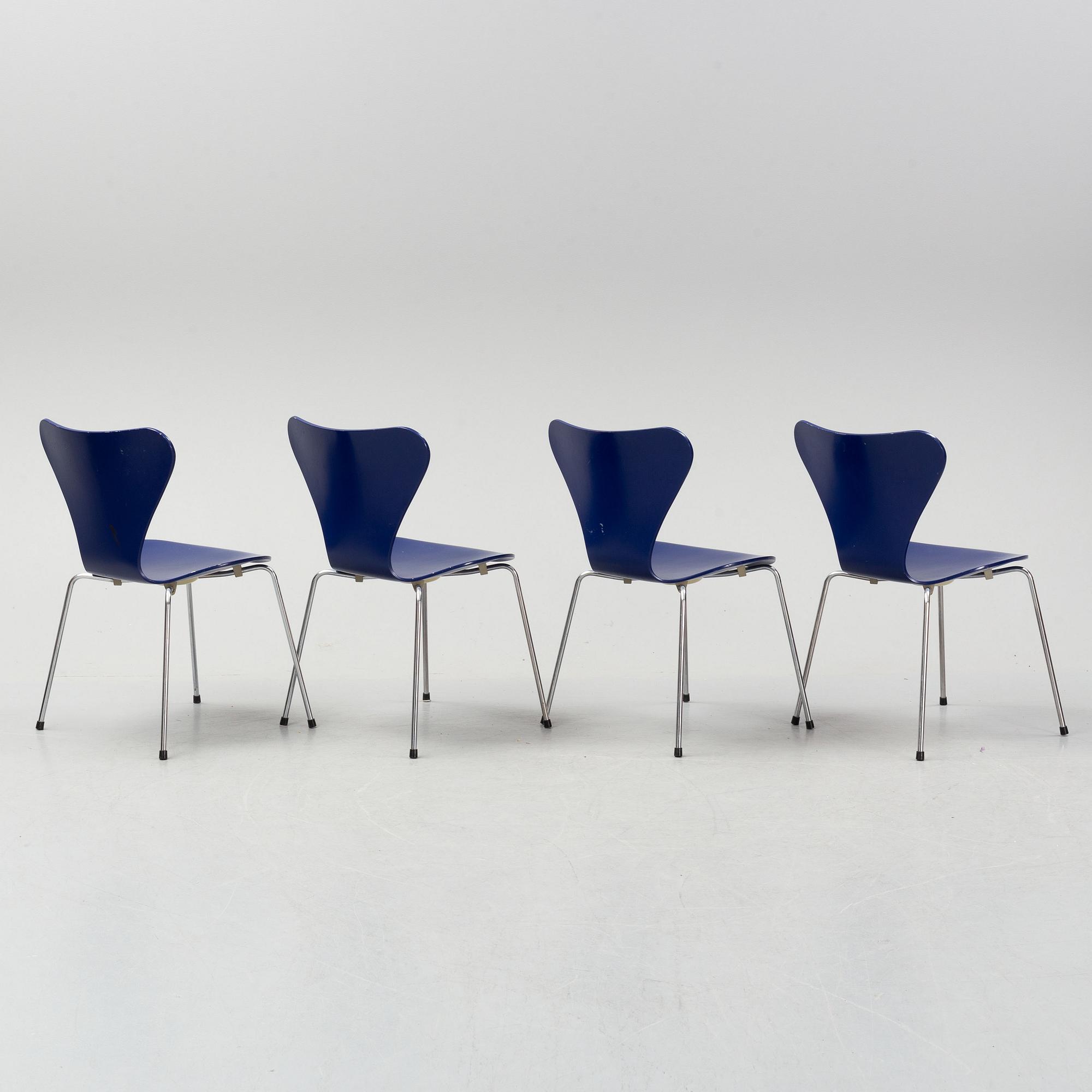 A set of four "Sjuan" chairs, Arne Jacobsen for Fritz Hansen, Denmark, 1989.