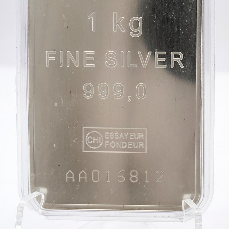 Silver bar 1kg 999 Valcambi Suisse.