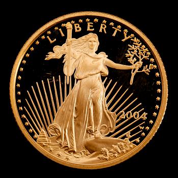 GULDMYNT, finguld, Golden Eagle, USA,10 dollars, 2004. Vikt ca 8 g.