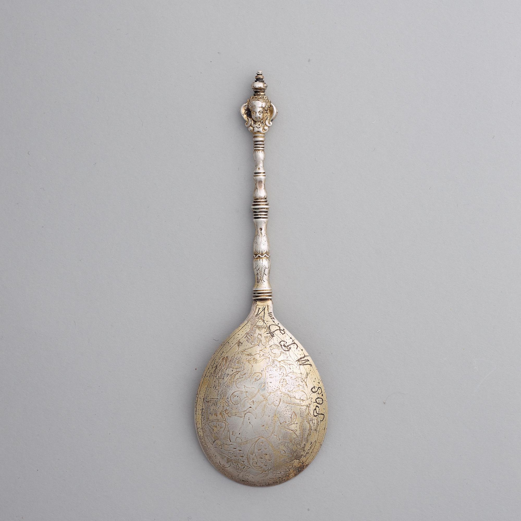 SKED, med dubbel kerubknopp, silver, Sverige, 1600-tal, renässans.