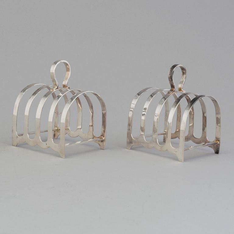 A pair of silver toast racks by Robert F. Mosley, Sheffield, England 1944.