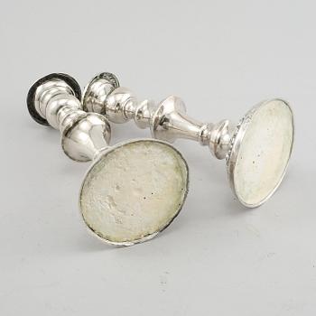 LJUSSTAKAR, ett par, silver, Emanuel Holmberg, Karlskrona, 1847.