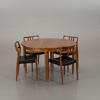 MATBORD och 4 STOLAR, bl a J L Möller models, Danmark, 1900-talets andra hälft.