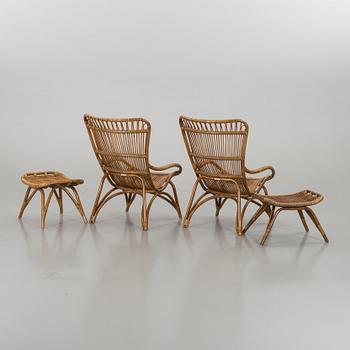 KORGFÅTÖLJER med FOTPALLAR, ett par, Sika-Design, 2000-tal.