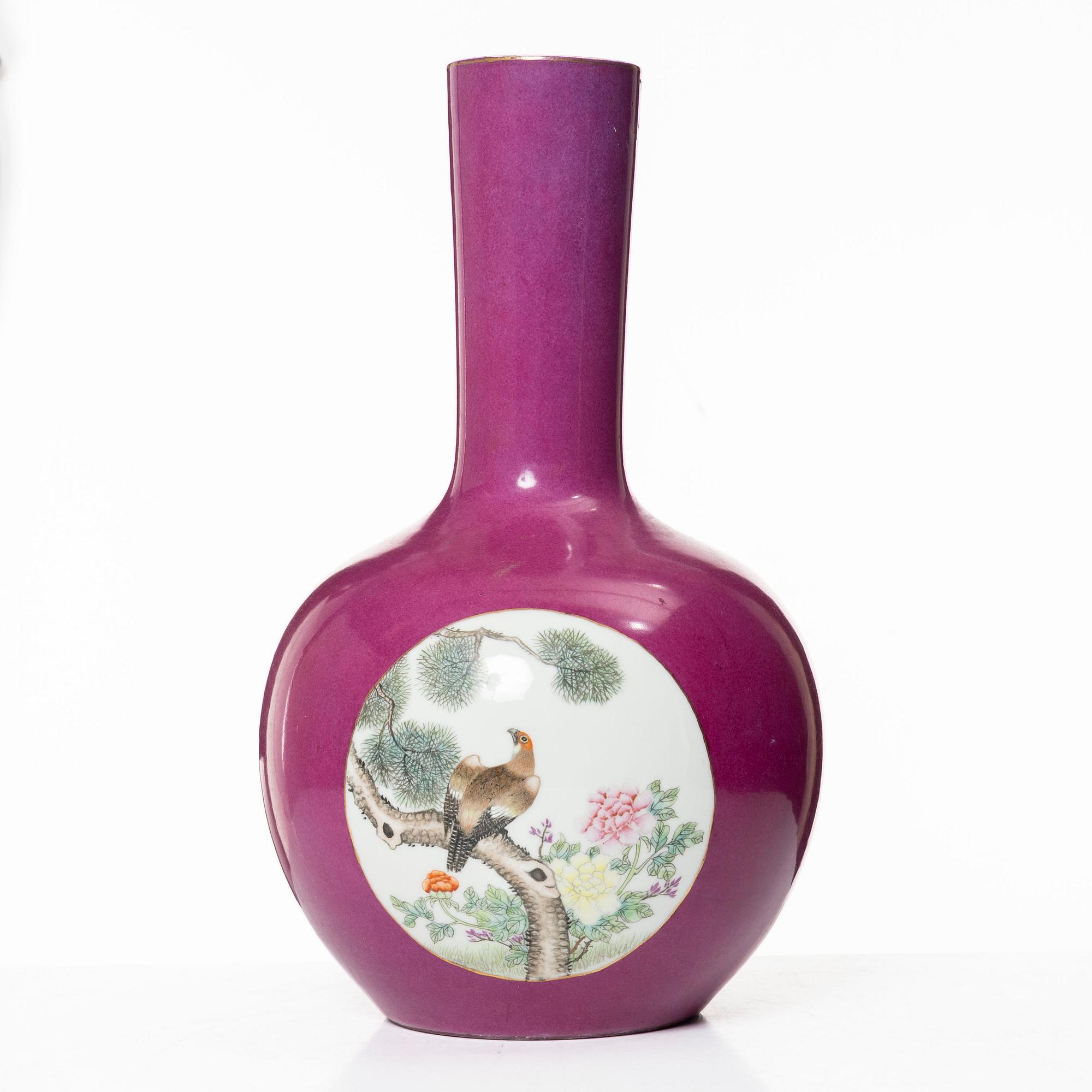 A pink ground Chinese famille rose vase, 20th century.