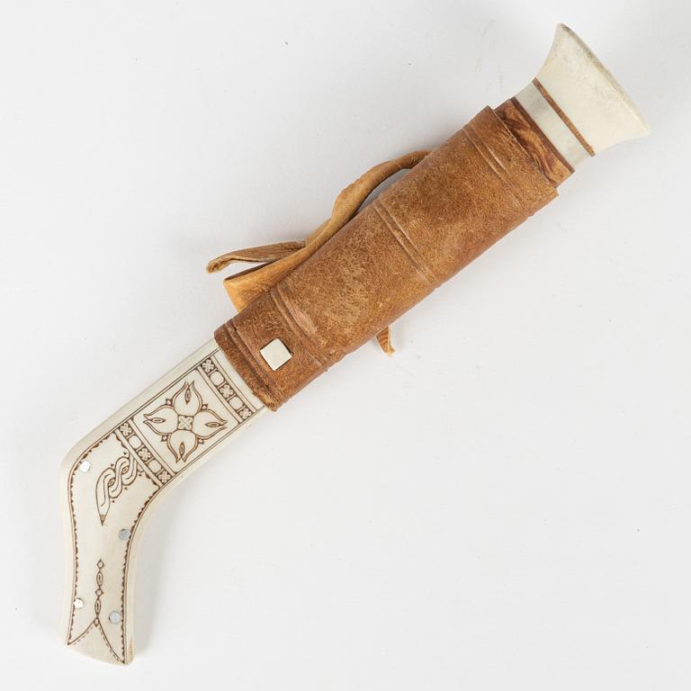 A reindeer horn knife by Nikolaus Fankki, signed.