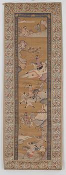 A set with four silk- and goldthread kesi-panels of soldiers in a landscape, late Qing dynasty (1644-1912).