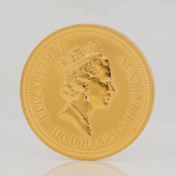 GULDMYNT, 100 Dollars, Australien 1989. Vikt ca 32 g.