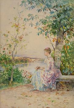 832. Anna Gardell-Ericson, Sittande ung kvinna vid vattnet.