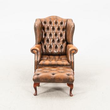 Armchair with footstool, late 20th century.