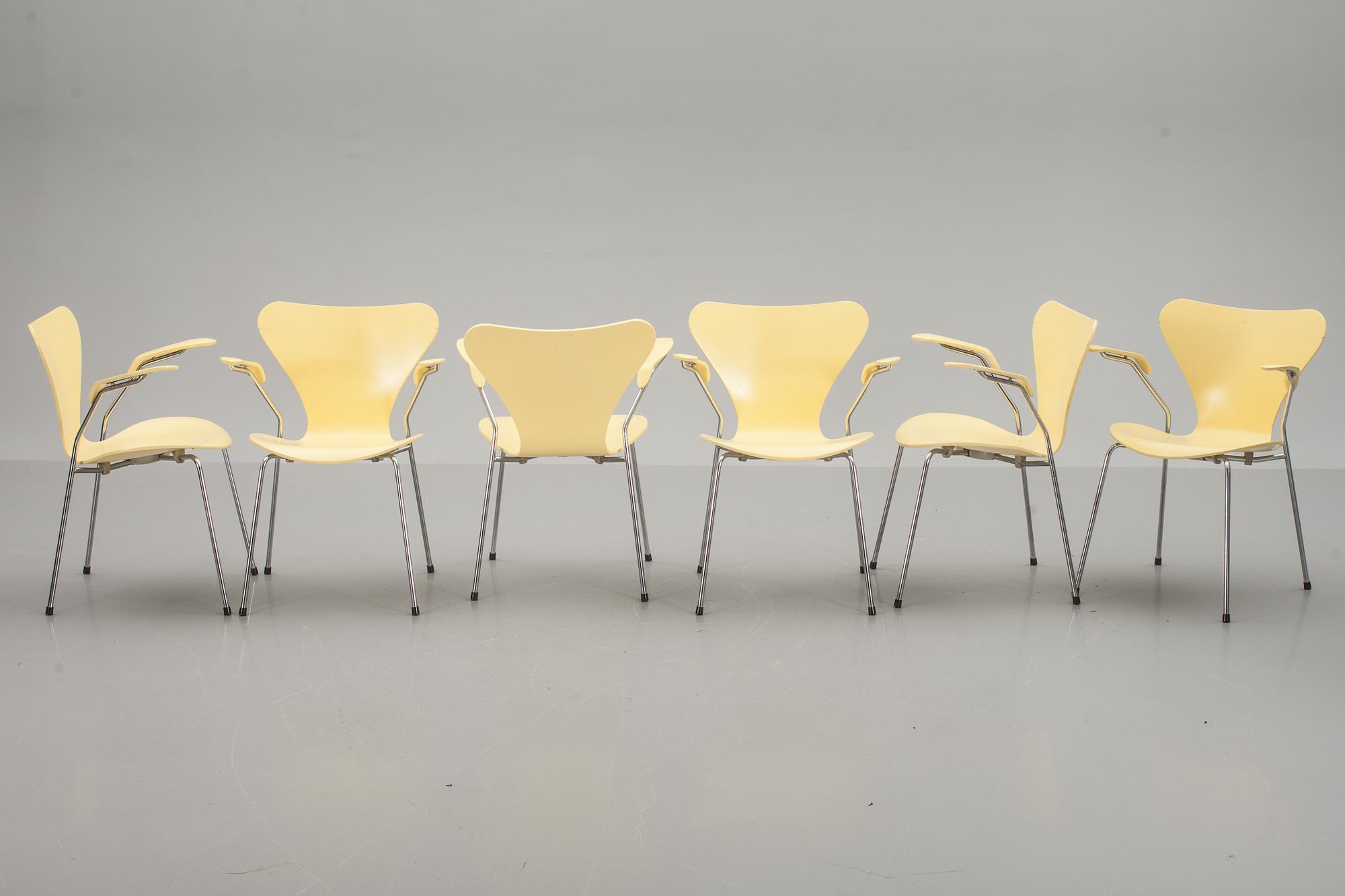 KARMSTOLAR, 6 st, "Sjuan", Arne Jacobsen för Fritz Hansen.