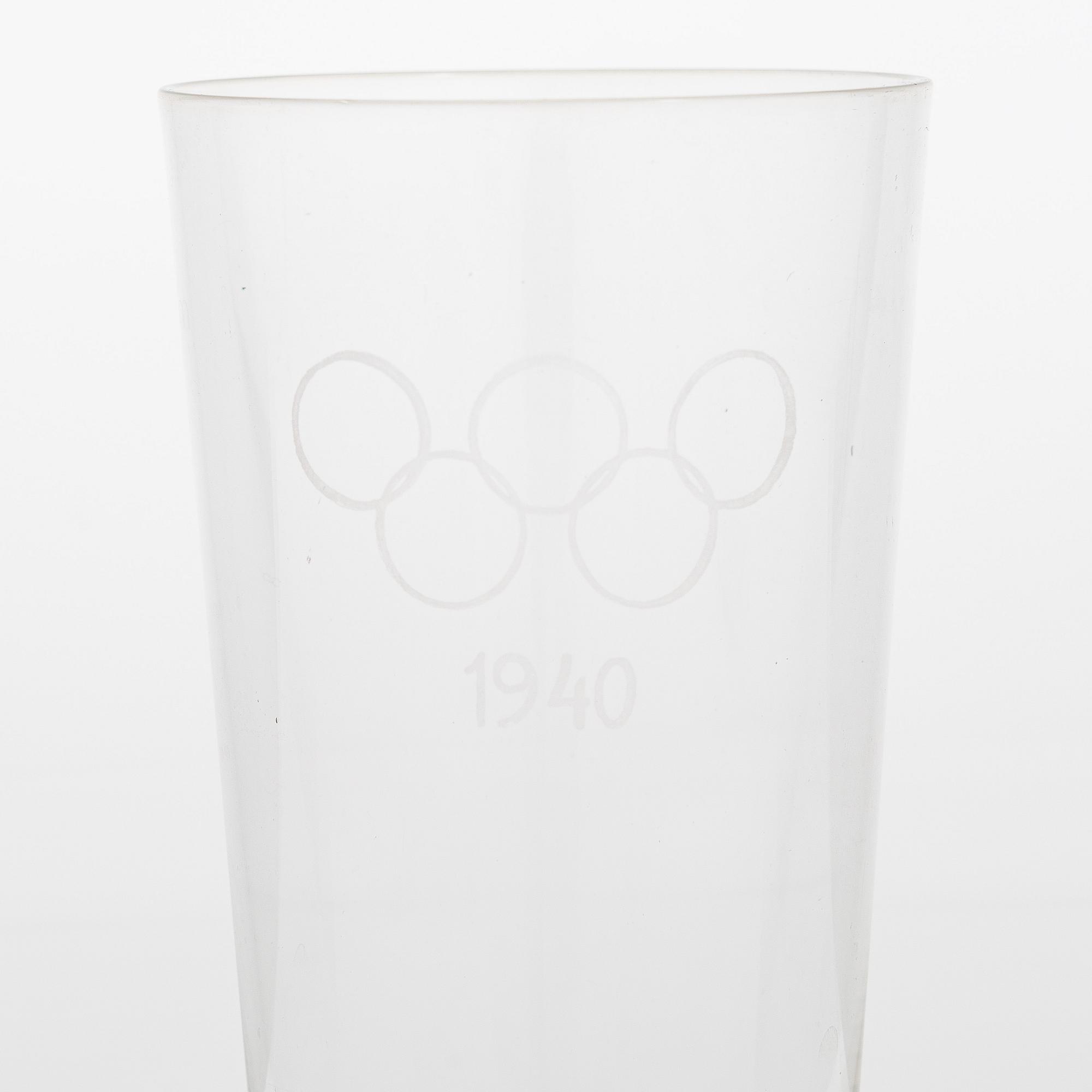 A set of 10 Olympic Games drinking glasses for the planned Summer Olympics in Helsinki 1940.