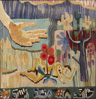 Inger Segerlind-Lindblad, a tapestry technique textile, 'Evas skapelse', 1952, c. 39 x 38 cm.