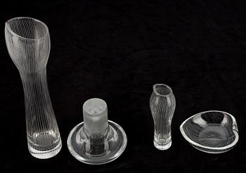 VASER samt FAT, 4 st, glas, Tapio Wirkkala, Iittala. Två med sign, en dat.-58.
