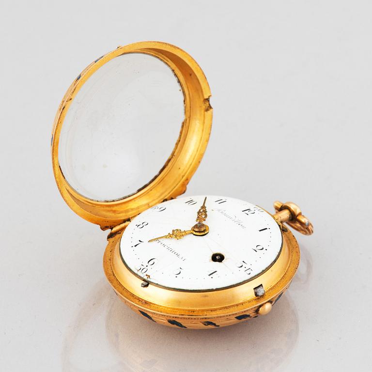 AUGUSTIN BOURDILLON (1729-1790), Stockholm 1771, gold and enamel pocket watch,