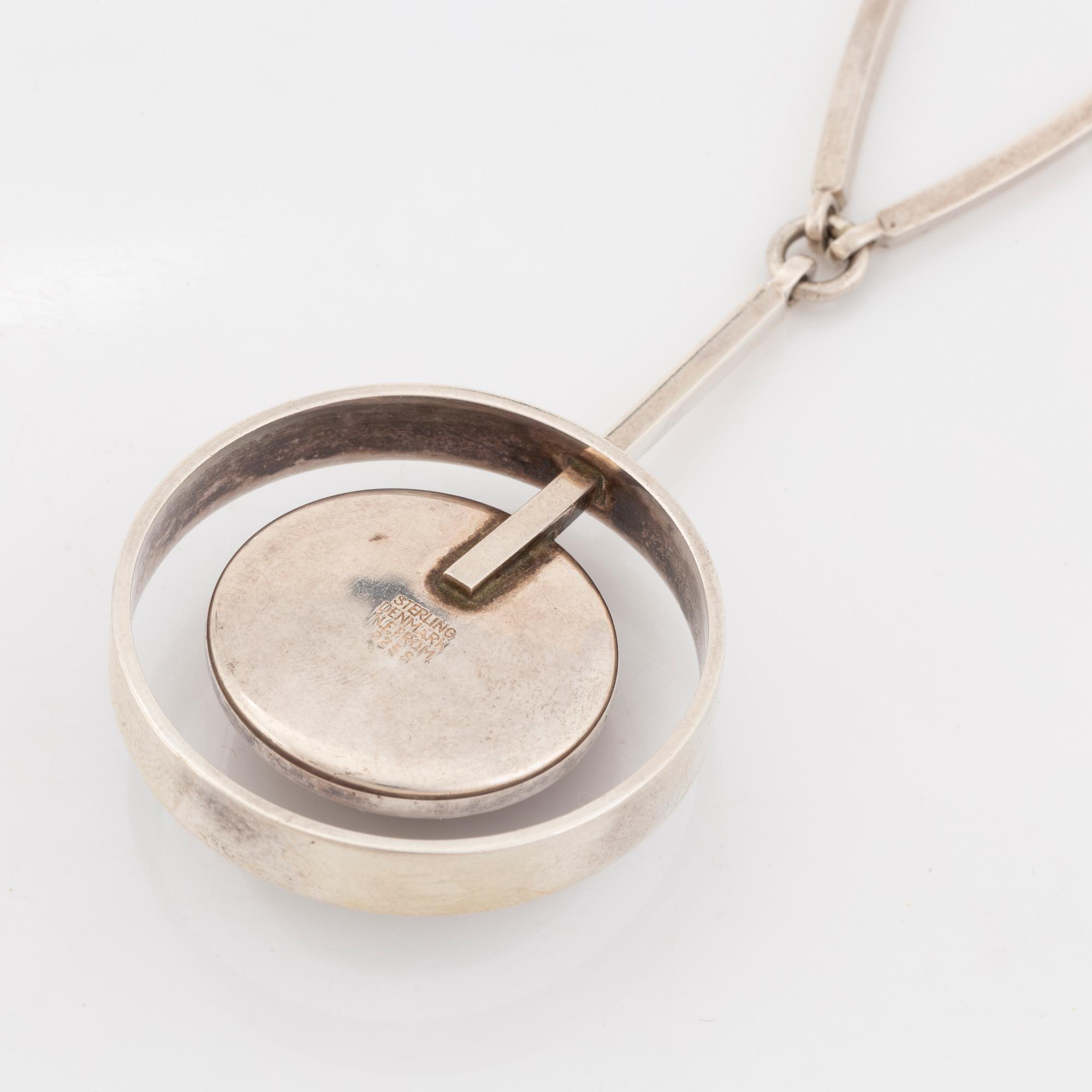 A Niels Erik From silver and amber necklace and ring.