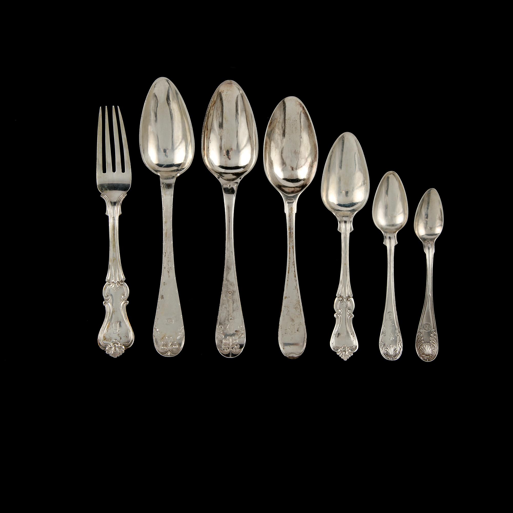 PARTI BESTICK, 27 st, silver, Sverige, 1800-tal. Vikt 1015 g.