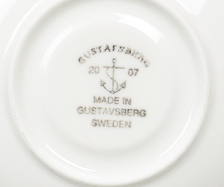 KAFFEKOPPAR med FAT, 6 st, benporslin, "Spisa Ribb", Stig Lindberg, Gustavsberg, 2000-tal.