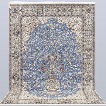 A Figural Nain-Isfahan carpet, part silk, 318 x 213 cm.