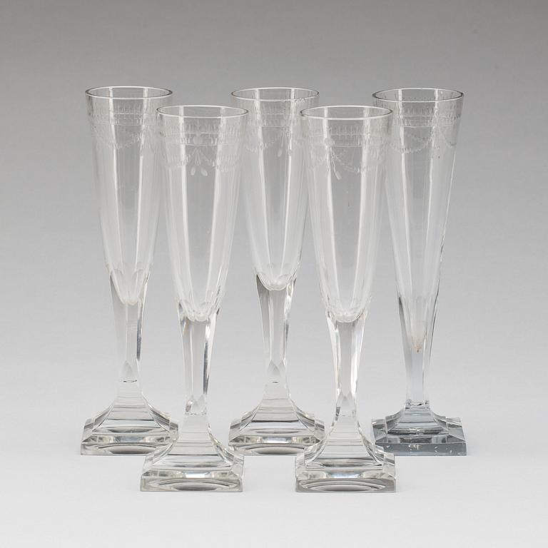 CHAMPAGNEGLAS, 5 st, 1800-tal.