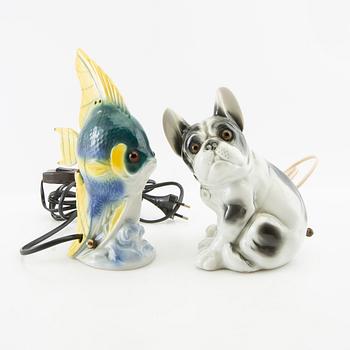 A collection of night lamps 7 pcs mid/second half of the 20th century porcelain.