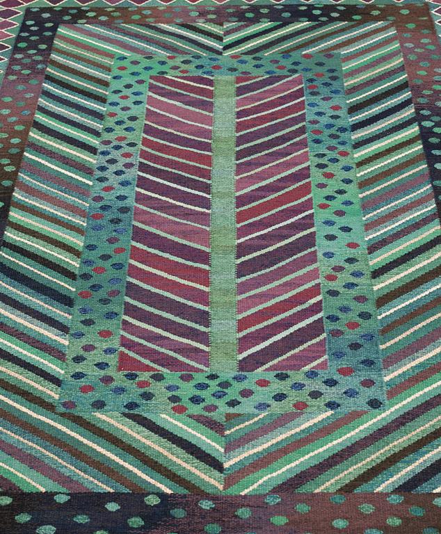 RUG. "Granen, grön". Flat weave. 230,5 x 156,5 cm. Signed AB MMF MR.