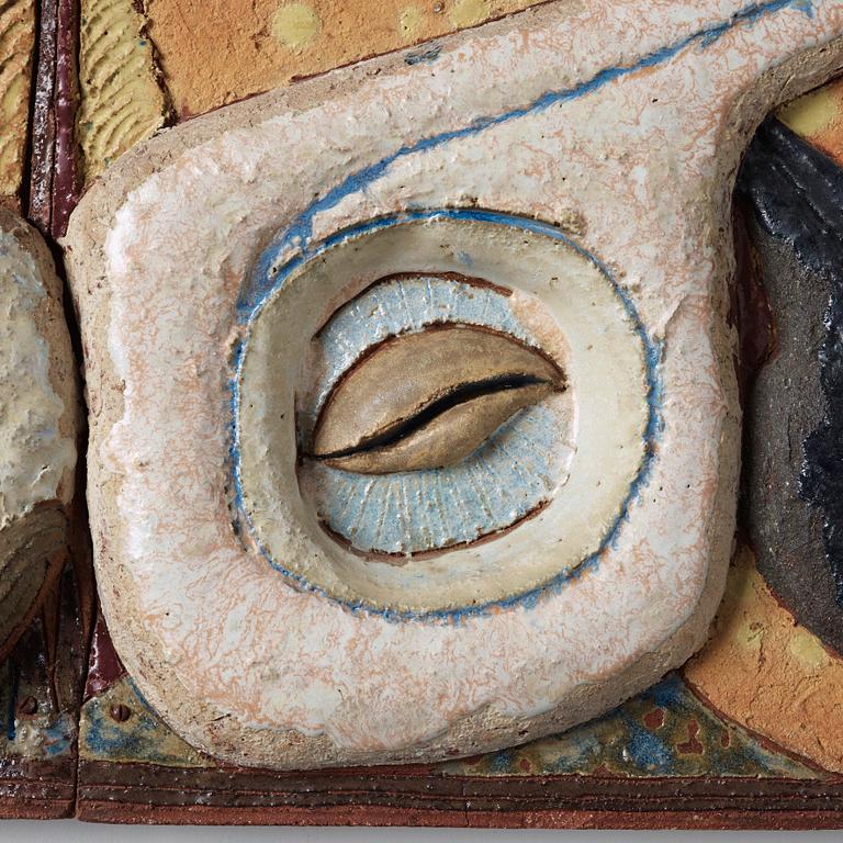 Tyra Lundgren, a stoneware relief 'Eye-birds under starry sky', Sweden 1968.