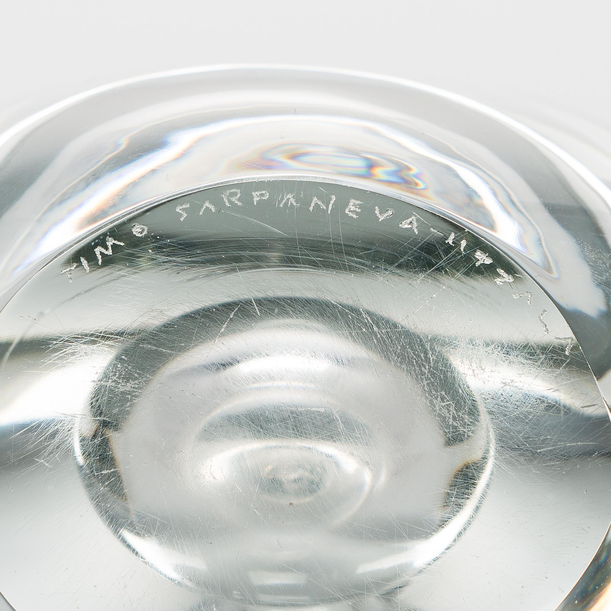 Timo Sarpaneva, glasskulptur 3567, "Sittande fågel", signerad Timo Sarpaneva Iittala.