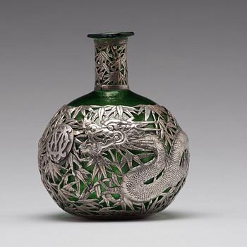 A Chinese silver mounted glass bottle, Shanghai, 1910's.