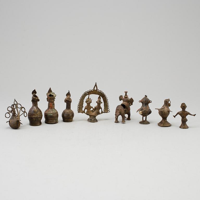 A group of nine metal deities, Southeast Asia, presumably early 20th Century.