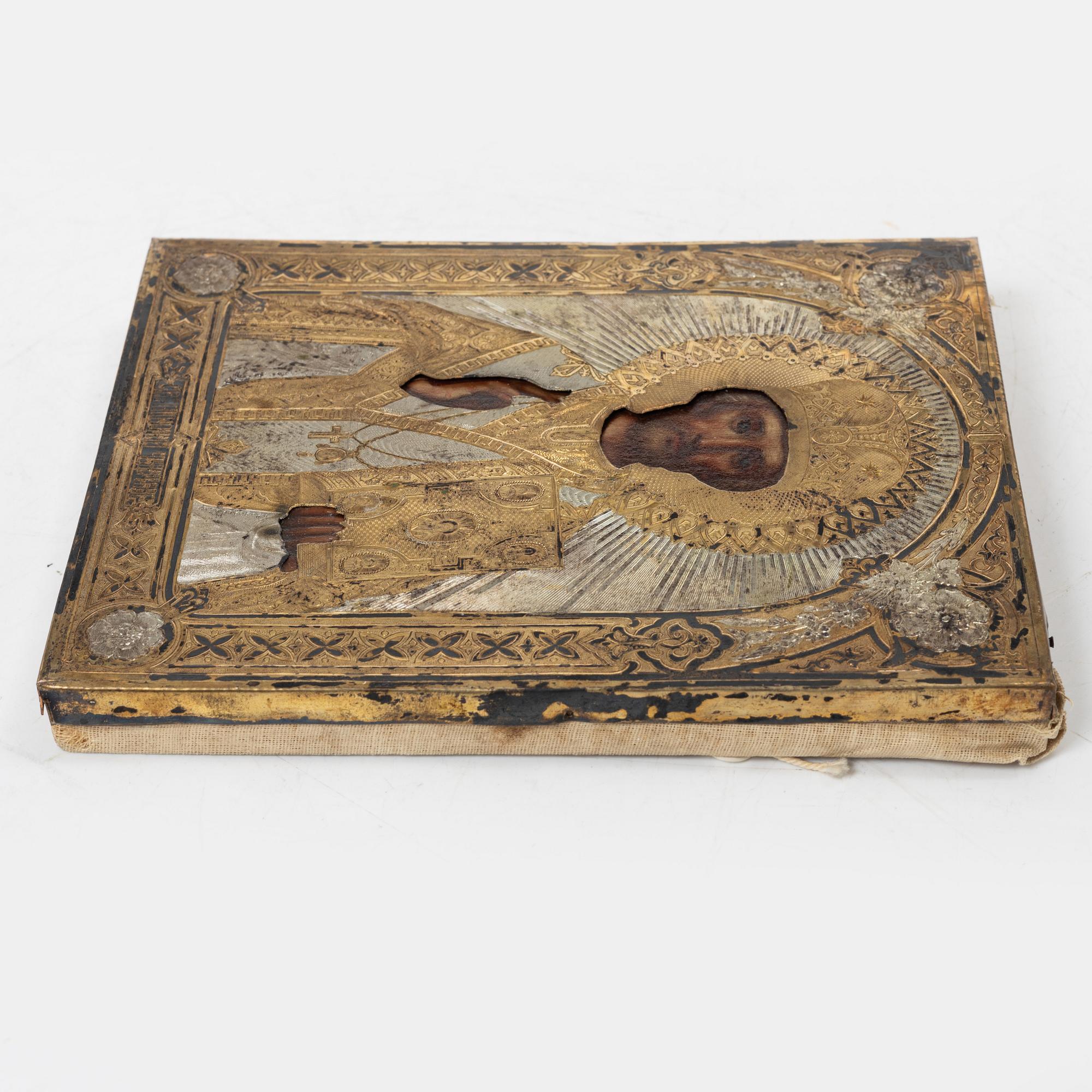 Two Russian icons with oklad, of which one in silver with stamps Moscow 1908-1926.