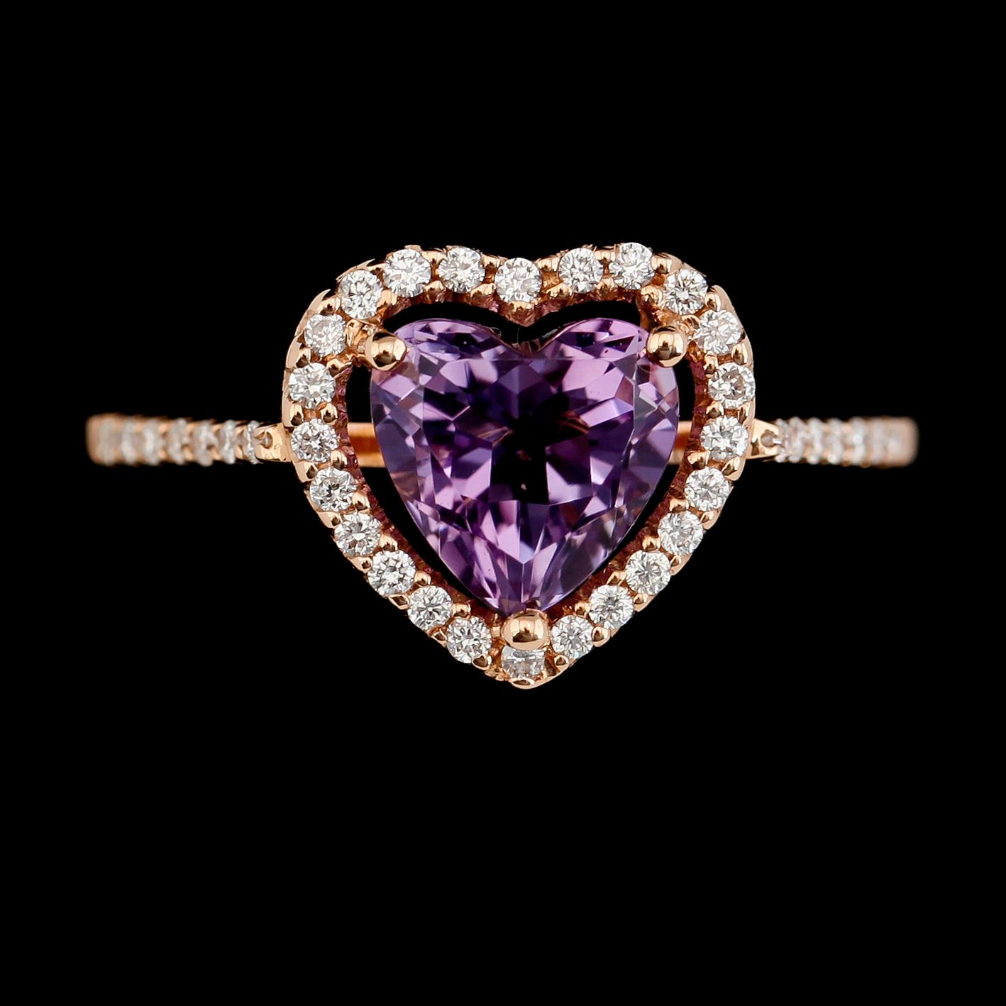 RING, 18K roséguld, diamanter tot ca 0.18 ct, ametist ca 1.20 ct.