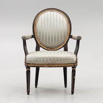 A Gustavian armchair, Stockholm, late 18th Century.