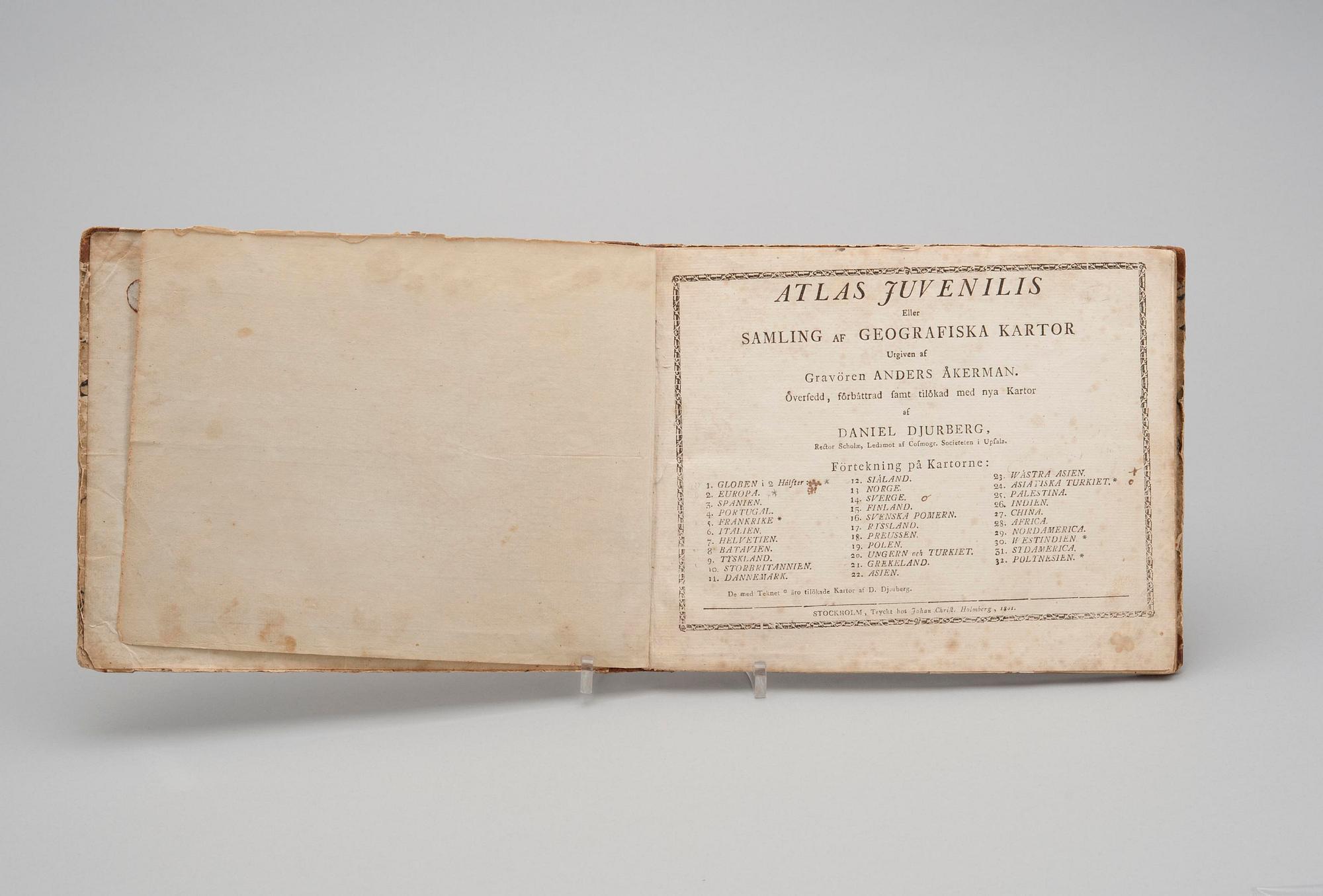 KARTBOK, "Atlas Juvenilis eller Geographiska Kartor", Anders Åkerman, Holmberg 1801.