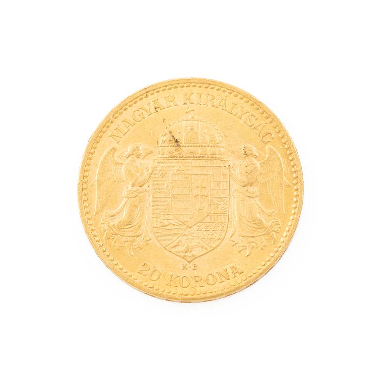 Gold coin, Hungary, 20 Korona, 1893.