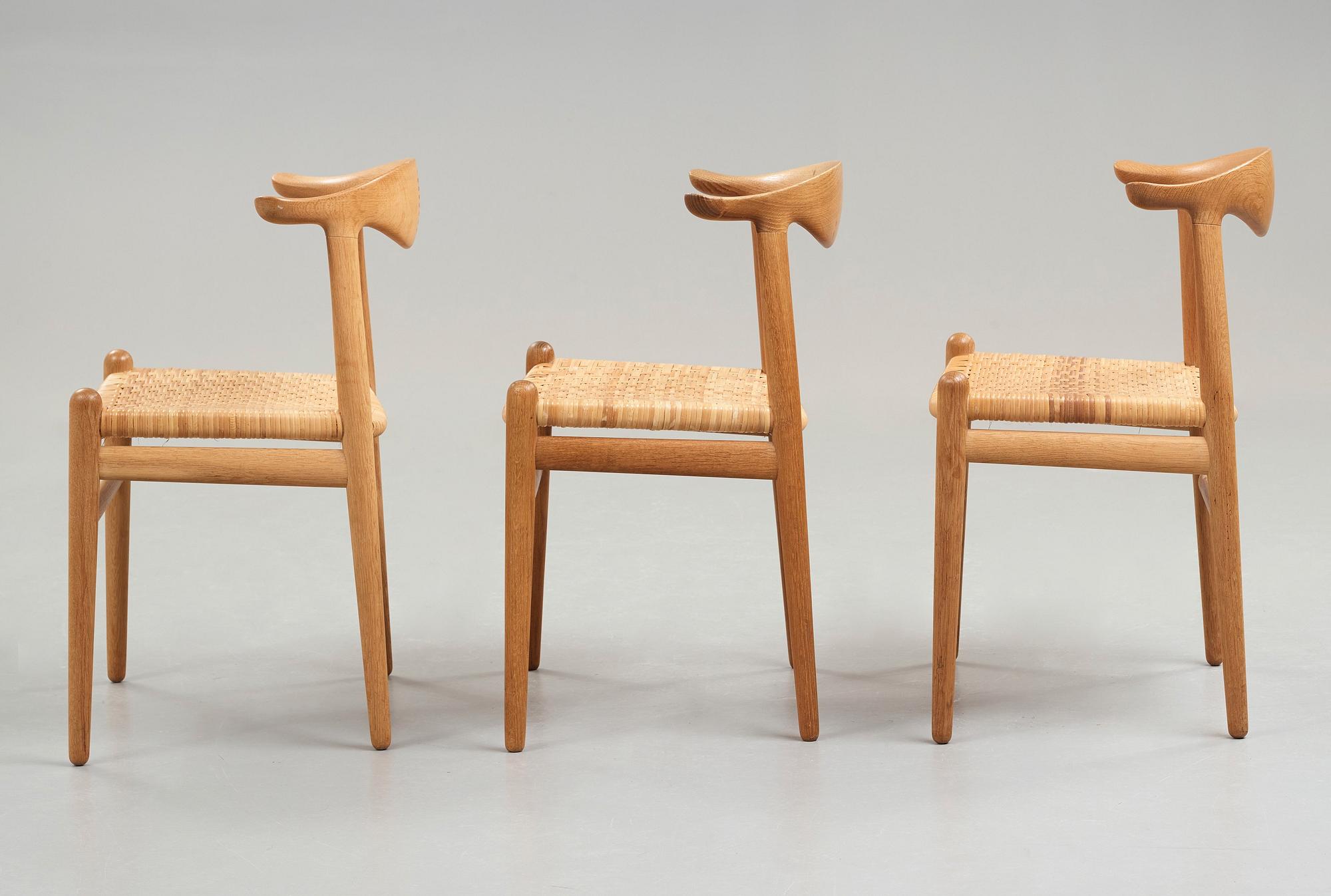 Hans J. Wegner, a set of six oak "Cowhorn Chairs", JH-505, Johannes Hansen, Denmark 1960's.
