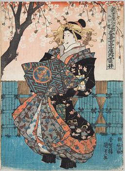 JAPANSKA TRÄSNITT, triptyker, 2 st, Japan, Meiji (1868-1912).