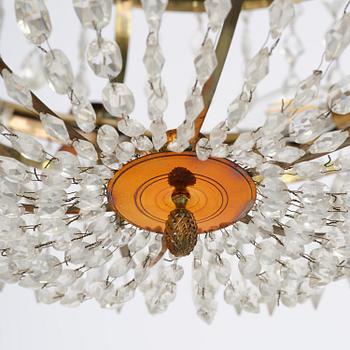 A late Gustavian gilt brass and cut glass seven-light chandelier, circa 1800.