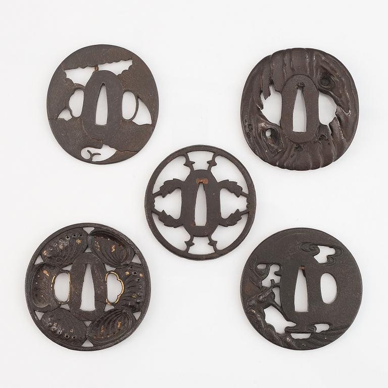 Five iron tsubas, Edo period.