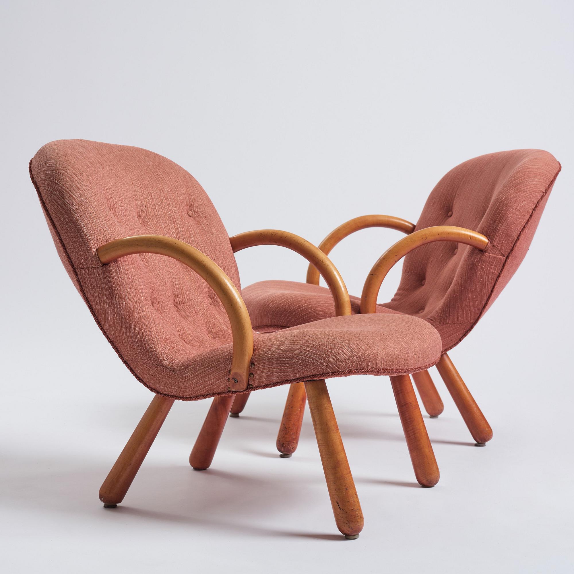 Swedish Modern, a pair of 'Clam Chairs', possibly by Erik Eks Snickerifabrik, probably 1950s.