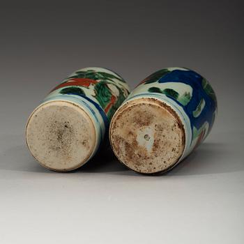 A pair of wucai transition vases, 17th Century.