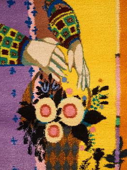 Björn Wiinblad, A WALL HANGING/A CARPET, "Tucano", "Spring Lady", hand knotted, ca 282 x 106 cm, signed Bjørn Wiinblad.