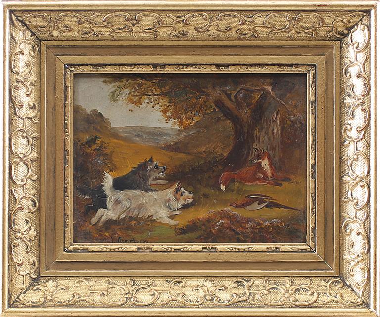 OKÄND KONSTNÄR, olja på papp-pannå, signerad Armstrong, omkring 1900.