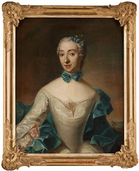 865. Unknown artist 18th Century. Lady in a white dress and blue cape.