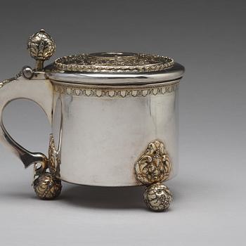 A Swedish 18th century parcel-gilt silver tankard, mark of Jacob Brunck, Stockholm 1724.