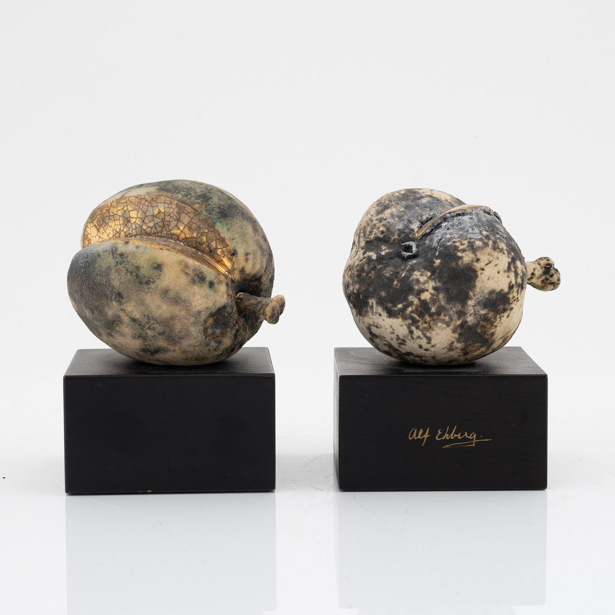 Alf Ekberg, skulpturer, 2 st, stengods, signerade.