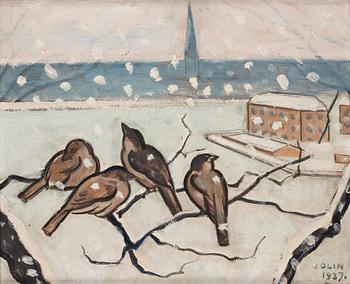 625. Einar Jolin, Winter landscape with small birds.