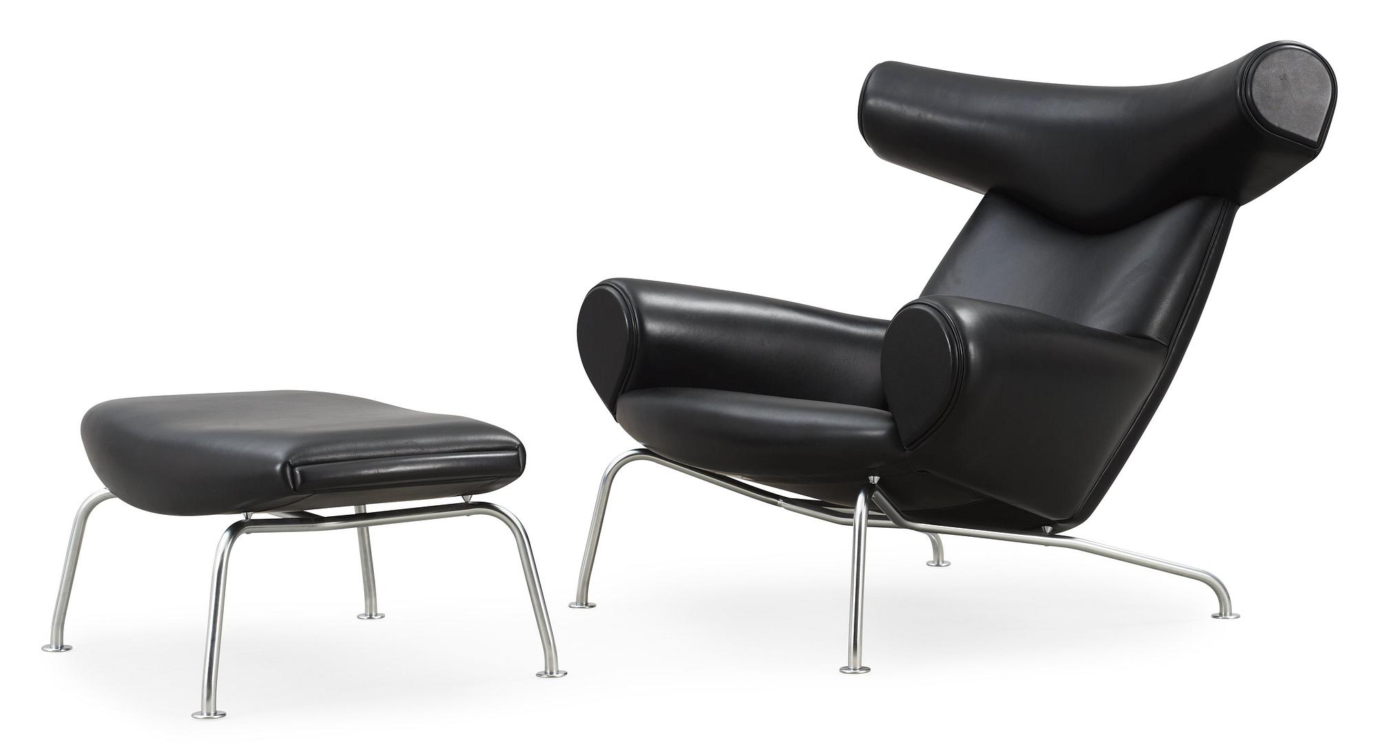 FÅTÖLJ samt FOTPALL, Hans J Wegner, "Ox-Chair", Erik Jørgensen, Danmark ca 2010.