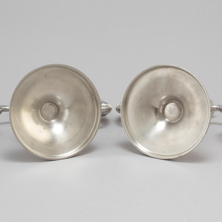 A pair of pewter candelabra from GAB Tenn, Stockholm, 1935.