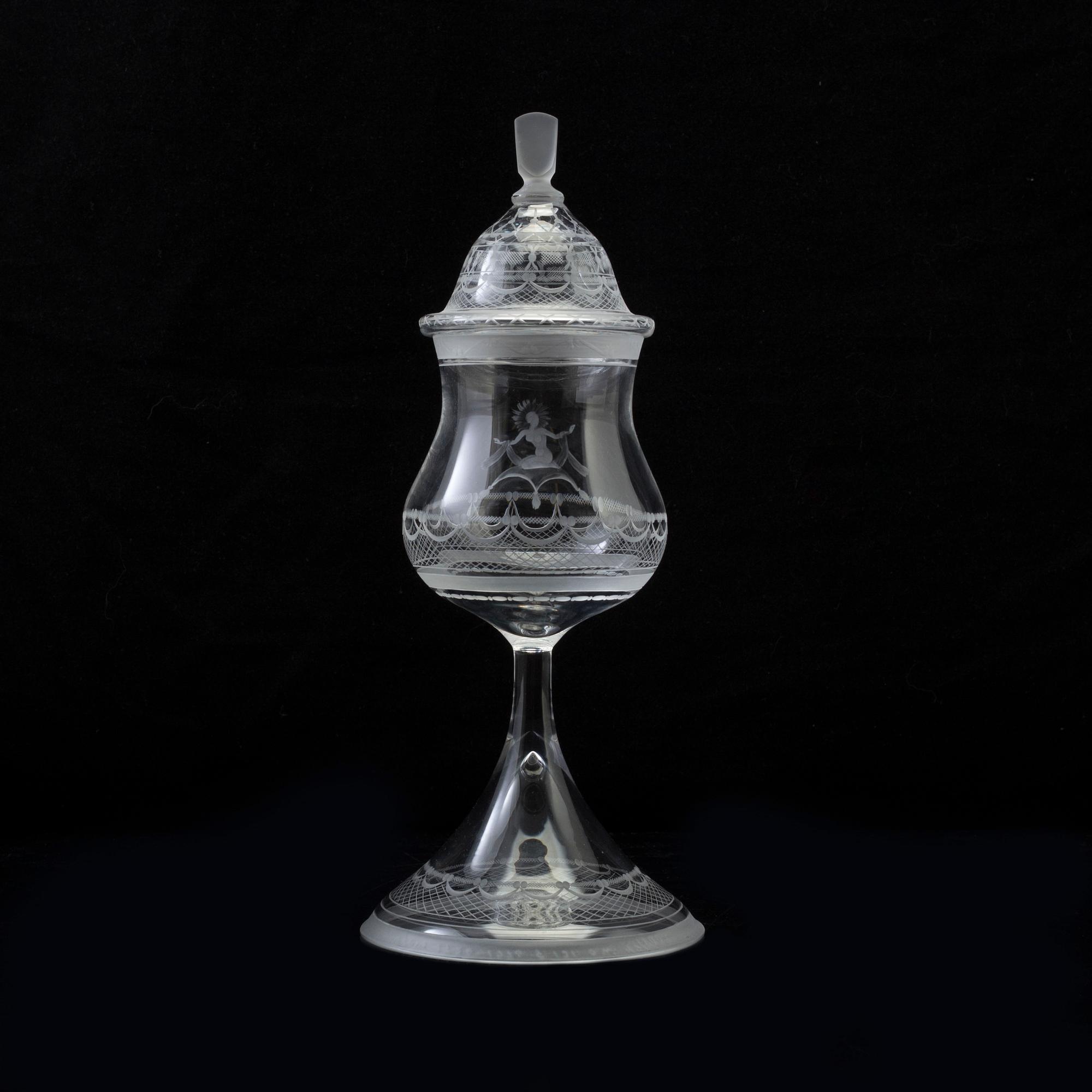 An 'Aurora' jubilee glass cup for Orrefors 1726-1976, designed by Simon Gate in 1919. Numbered 49/500.